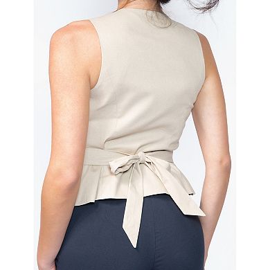 Jess by Meiko Women's Long Line Tie Back Button Vest