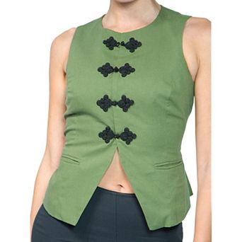 Jess by Meiko Women's Long Line Tie Back Button Vest
