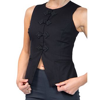 Jess by Meiko Women's Long Line Tie Back Button Vest