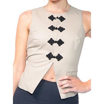 Jess by Meiko Women's Long Line Tie Back Button Vest