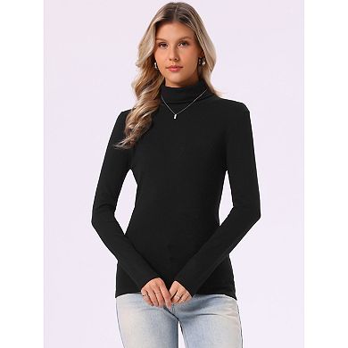 Turtleneck Sweater for Women's Long Sleeve Basic Casual Knit Slim Pullover Tops