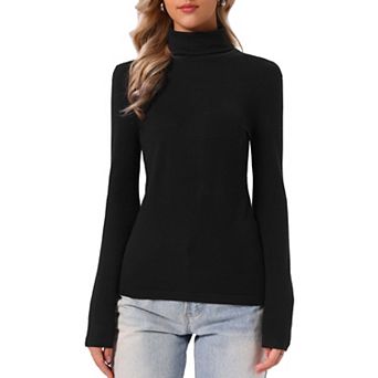 Turtleneck Sweater for Women's Long Sleeve Basic Casual Knit Slim Pullover Tops
