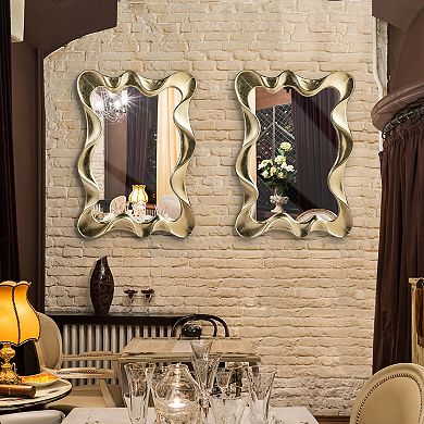 Glitzhome Set of 2 Metal Frame Wavy Wall Mirrors
