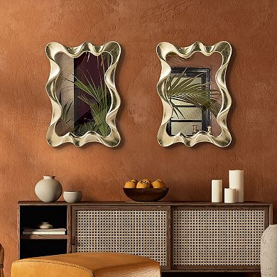 Glitzhome Set of 2 Metal Frame Wavy Wall Mirrors