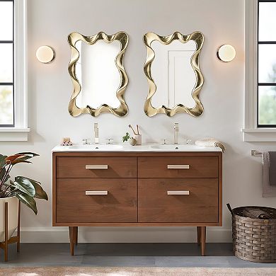 Glitzhome Set of 2 Metal Frame Wavy Wall Mirrors