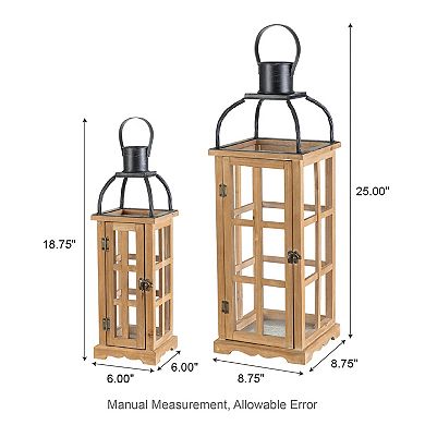 Glitzhome Set of 2 Vintage Wood/Metal Lanterns with Handle for Hanging