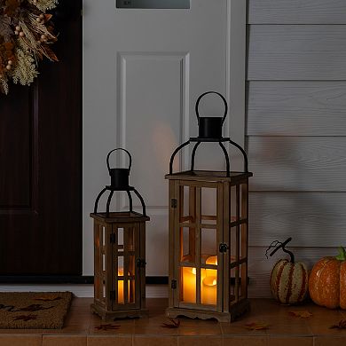 Glitzhome Set of 2 Vintage Wood/Metal Lanterns with Handle for Hanging
