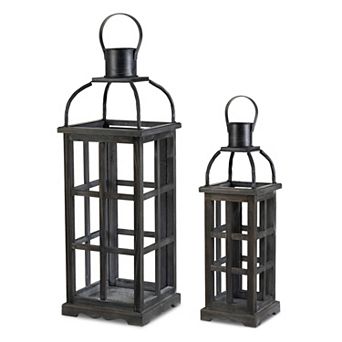 Glitzhome Set of 2 Vintage Wood/Metal Lanterns with Handle for Hanging