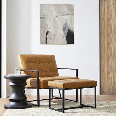 Glitzhome Set of 2 Modern Thick Leatherette Accent Chair & Accent Stool