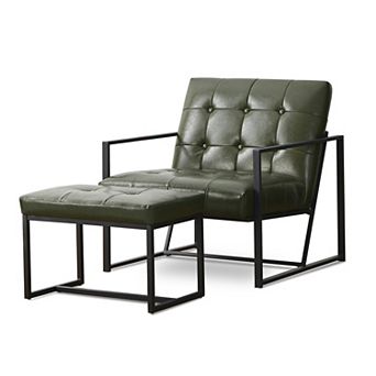 Glitzhome Set of 2 Modern Thick Leatherette Accent Chair & Accent Stool