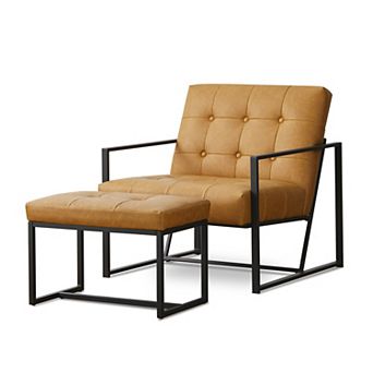 Glitzhome Set of 2 Modern Thick Leatherette Accent Chair & Accent Stool