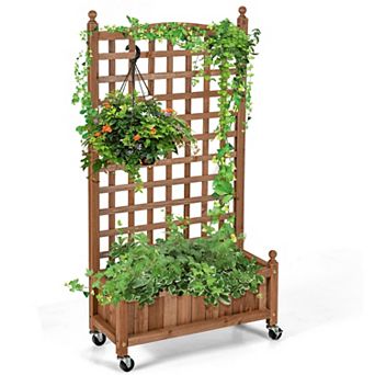 50-Inch Wooden Planter Box with Trellis for Climbing Plants
