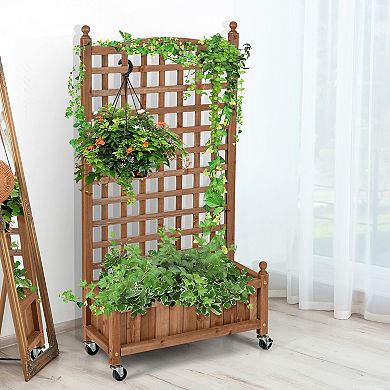 50-Inch Wooden Planter Box with Trellis for Climbing Plants