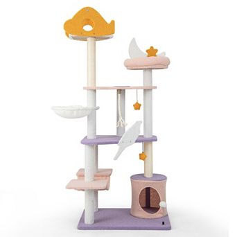 66" Multi-Level Cat Tree Tower with Sisal Scratch Posts, Purple