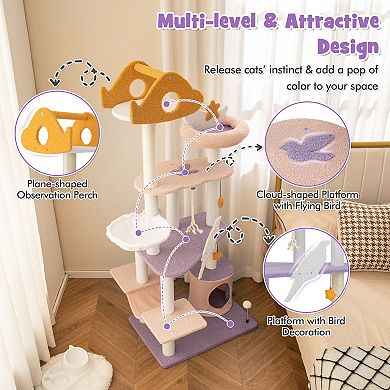 66" Multi-Level Cat Tree Tower with Sisal Scratch Posts, Purple