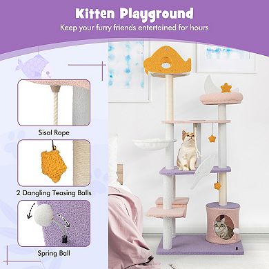 66" Multi-Level Cat Tree Tower with Sisal Scratch Posts, Purple