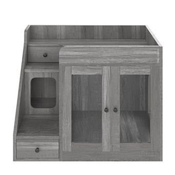 Cat Litter Box Enclosure Furniture with Storage Drawers and Cozy Lounger