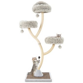70-Inch Gray Cat Tree Tower with 4 Layers, Perches, and Dangling Balls