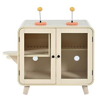 Cat Litter Box Enclosure with RGB Light, Glass Doors and Side Stairs