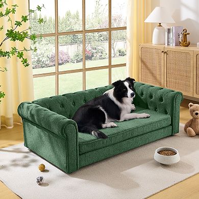 Oversized Tufted Pet Sofa Bed with Removable Cushion for Large Dogs