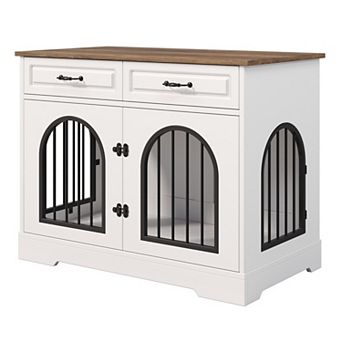 Furniture Style Dog Crate with 2 Drawers, Heavy Duty Indoor Kennel End Table