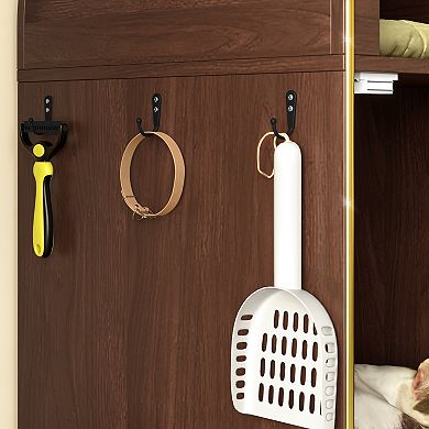 2-Tier Cat Litter Box Enclosure with Side Hooks & Raised Legs, Indoor Cat House