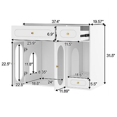 Hidden Cat Litter Box Enclosure with LED Light & Storage Drawers, Pet House Cabinet