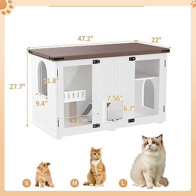 Cat Litter Box Enclosure with LED Light & Scratching Post, Hidden Cat House