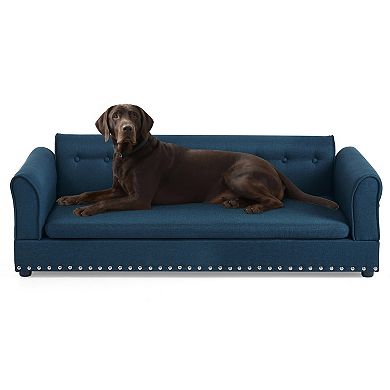 Oversized Dog Sofa Bed with Backrest & Armrests, Elevated Pet Couch