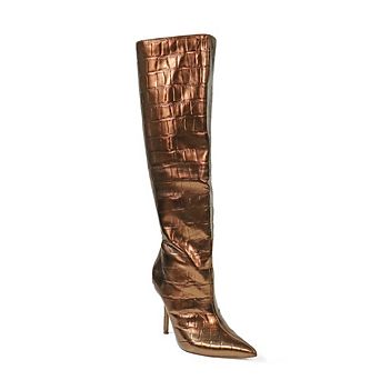 Bexie-14 Croc Embossed Metallic Knee High Stiletto Fashion Boots