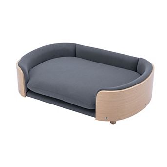 Elevated Solid Wood Pet Sofa Bed with Washable Cushion for Dogs and Cats