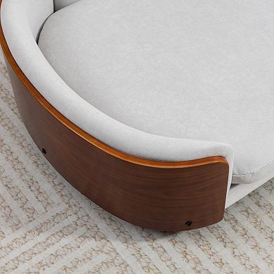 Elevated Pet Sofa Bed with Washable Cushion, Solid Wood Dog Couch