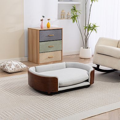 Elevated Pet Sofa Bed with Washable Cushion, Solid Wood Dog Couch
