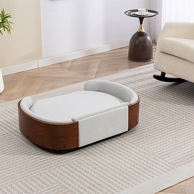 Elevated Pet Sofa Bed with Washable Cushion, Solid Wood Dog Couch