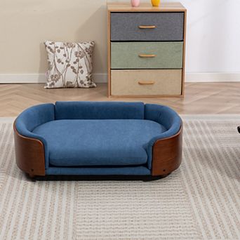 Elevated Pet Sofa Bed with Washable Cushion, Solid Wood Dog Couch