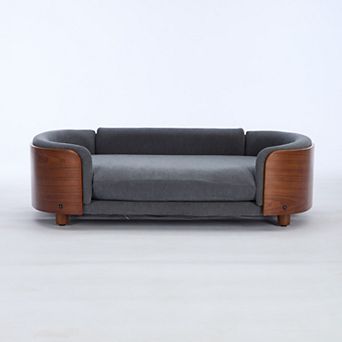 Elevated Pet Sofa Bed with Washable Cushion, Solid Wood Dog Couch
