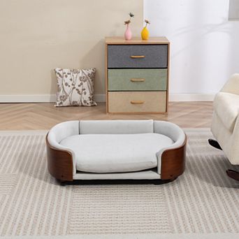 Elevated Pet Sofa Bed with Washable Cushion, Solid Wood Dog Couch
