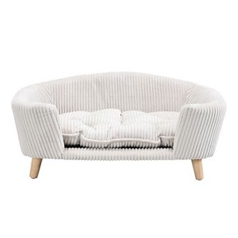 Elevated Dog Bed Sofa with Plush Cushion and Rubber Wood Legs for Small Dogs