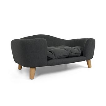 Elevated Dog Bed Sofa with Plush Cushion and Rubber Wood Legs for Small Dogs