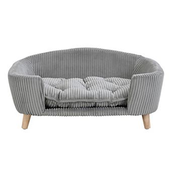 Elevated Dog Bed Sofa with Plush Cushion and Rubber Wood Legs for Small Dogs