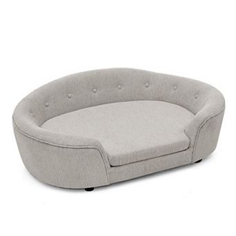 Oval Dog Sofa Bed with Supportive Backrest & Anti-Slip Cushion, Plush Pet Lounger