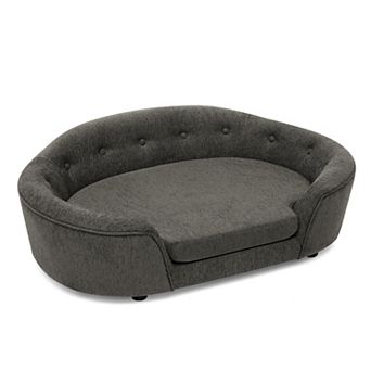 Oval Dog Sofa Bed with Supportive Backrest & Anti-Slip Cushion, Plush Pet Lounger