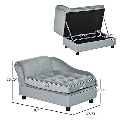 Small Dog Sofa Bed with Hidden Storage, Plush Cushion Pet Couch