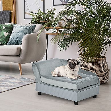 Small Dog Sofa Bed with Hidden Storage, Plush Cushion Pet Couch