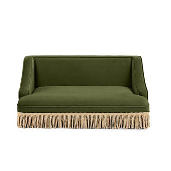 Velvet Pet Sofa Bed with Sloped Arms & Fringe Skirt, Cozy Lounge for Small Pets