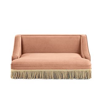 Velvet Pet Sofa Bed with Sloped Arms & Fringe Skirt, Cozy Lounge for Small Pets