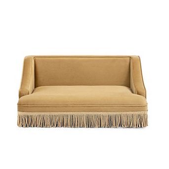 Velvet Pet Sofa Bed with Sloped Arms & Fringe Skirt, Cozy Lounge for Small Pets