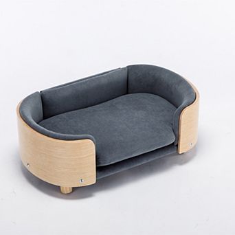 Elevated Pet Sofa Bed with Removable Cushion, Wooden Frame for Dogs and Cats