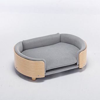 Elevated Pet Sofa Bed with Removable Cushion, Wooden Frame for Dogs and Cats