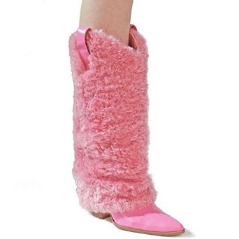 Coleen-4 Faux Fur Western Pointed Toe Knee High Boots
